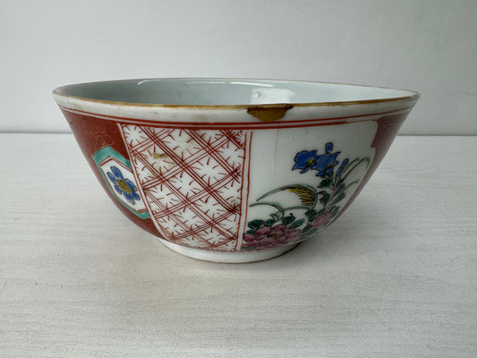 Y10545 CHAWAN Kutani-ware kintsugi bowl color picture Japan antique tableware
