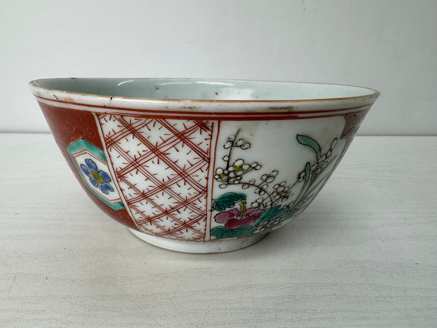 Y10545 CHAWAN Kutani-ware kintsugi bowl color picture Japan antique tableware