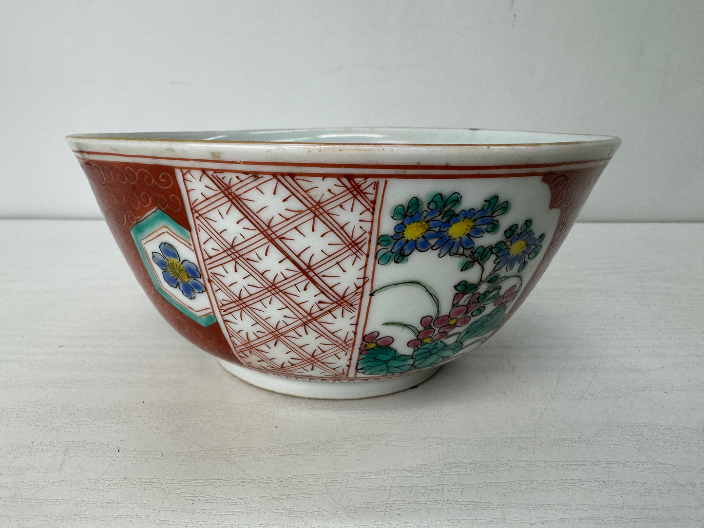 Y10545 CHAWAN Kutani-ware kintsugi bowl color picture Japan antique tableware