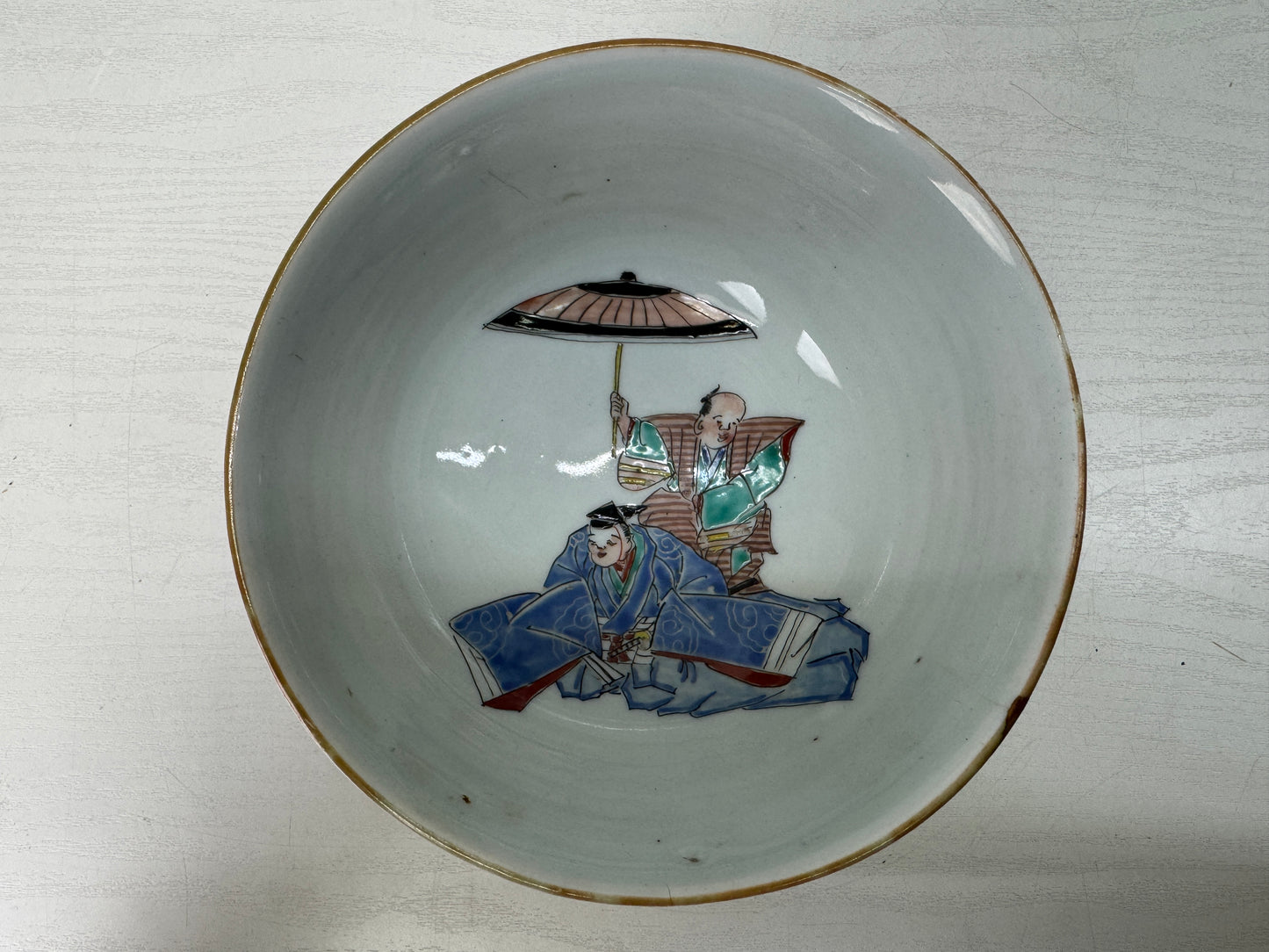 Y10545 CHAWAN Kutani-ware kintsugi bowl color picture Japan antique tableware