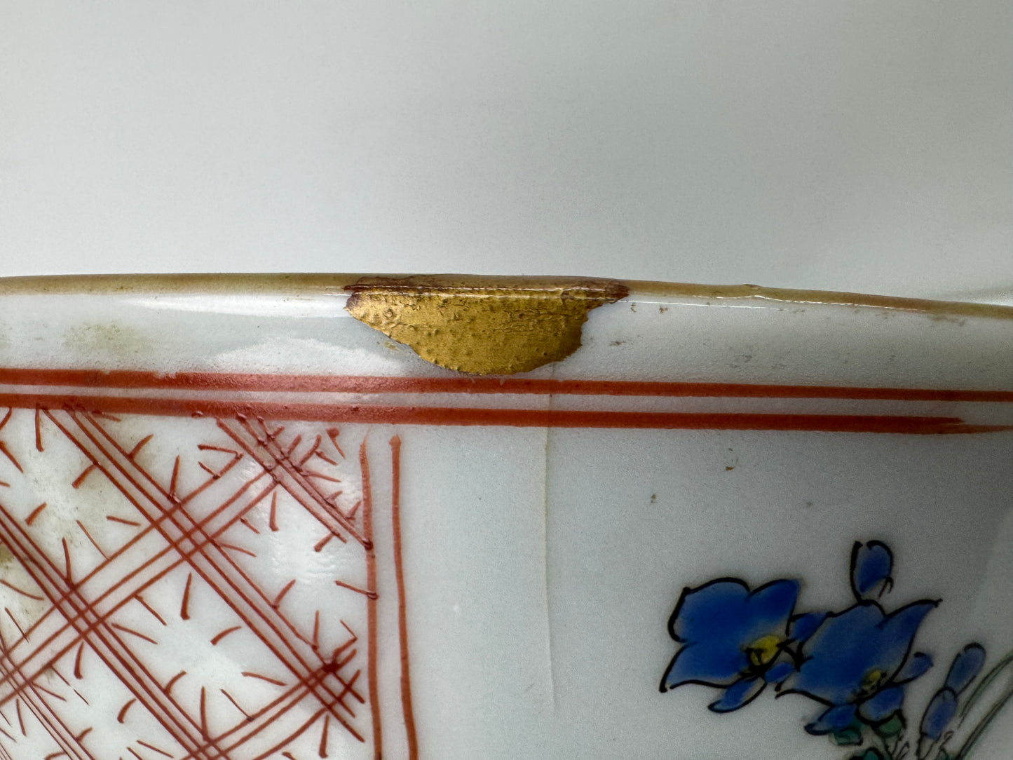 Y10545 CHAWAN Kutani-ware kintsugi bowl color picture Japan antique tableware