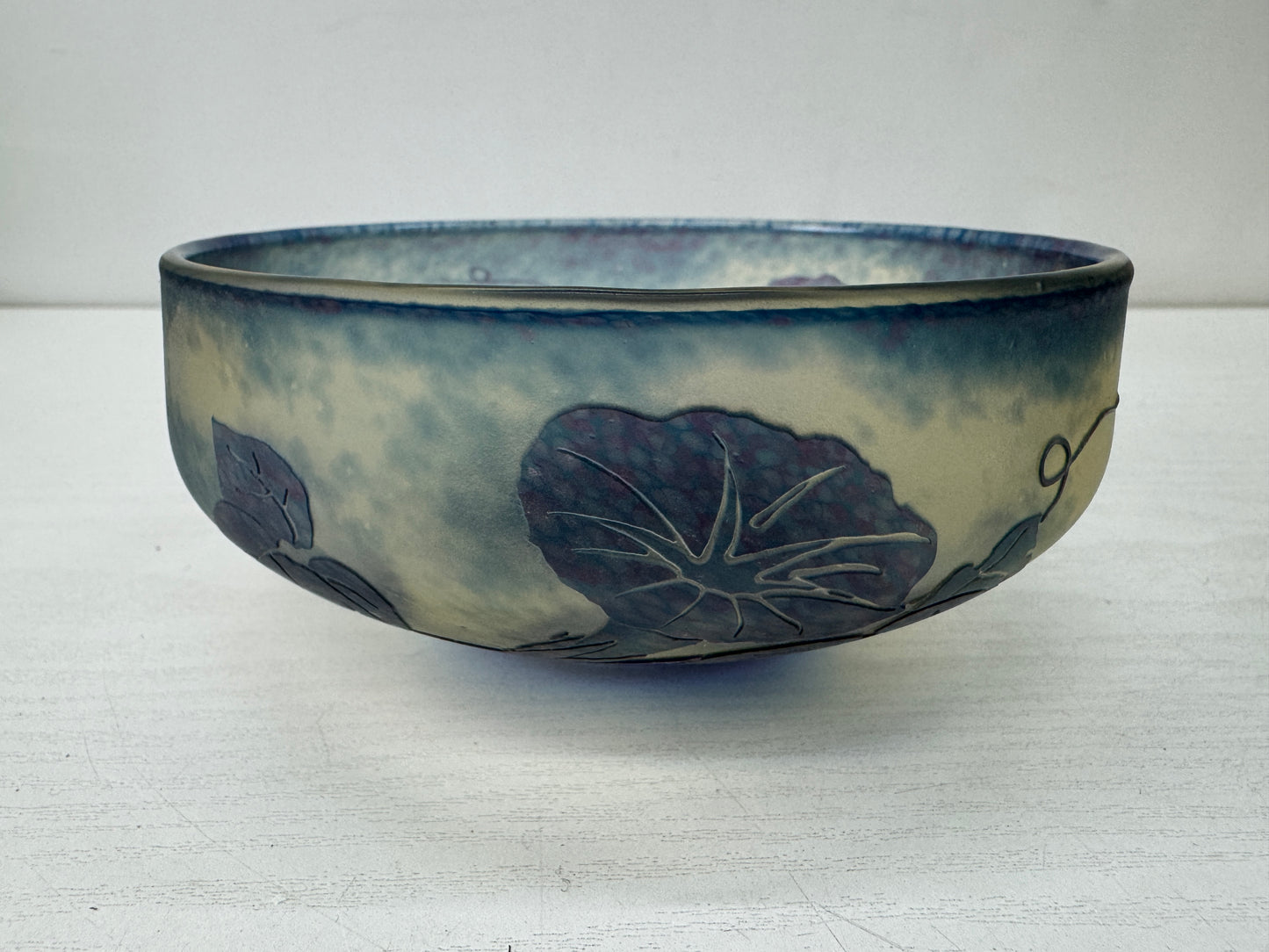 Y10546 CHAWAN Glass Galle-like flat bowl signed box Japan antique tea ceremony