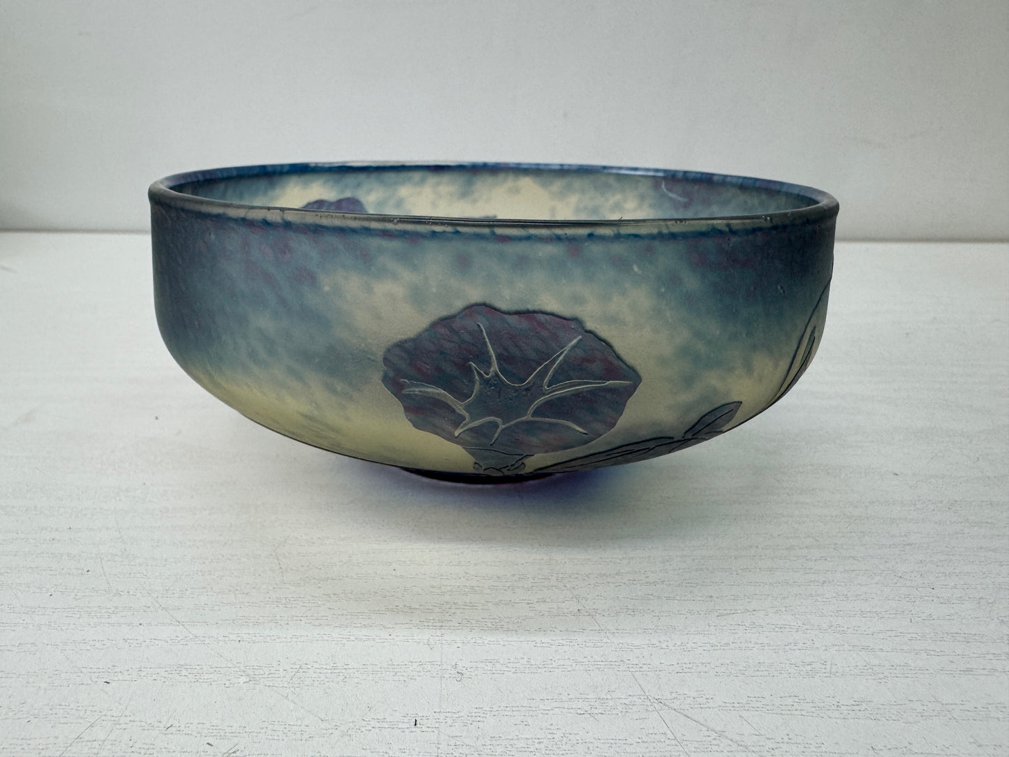 Y10546 CHAWAN Glass Galle-like flat bowl signed box Japan antique tea ceremony
