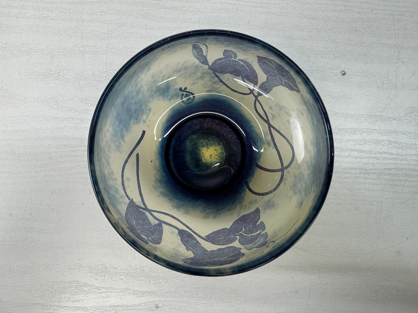 Y10546 CHAWAN Glass Galle-like flat bowl signed box Japan antique tea ceremony