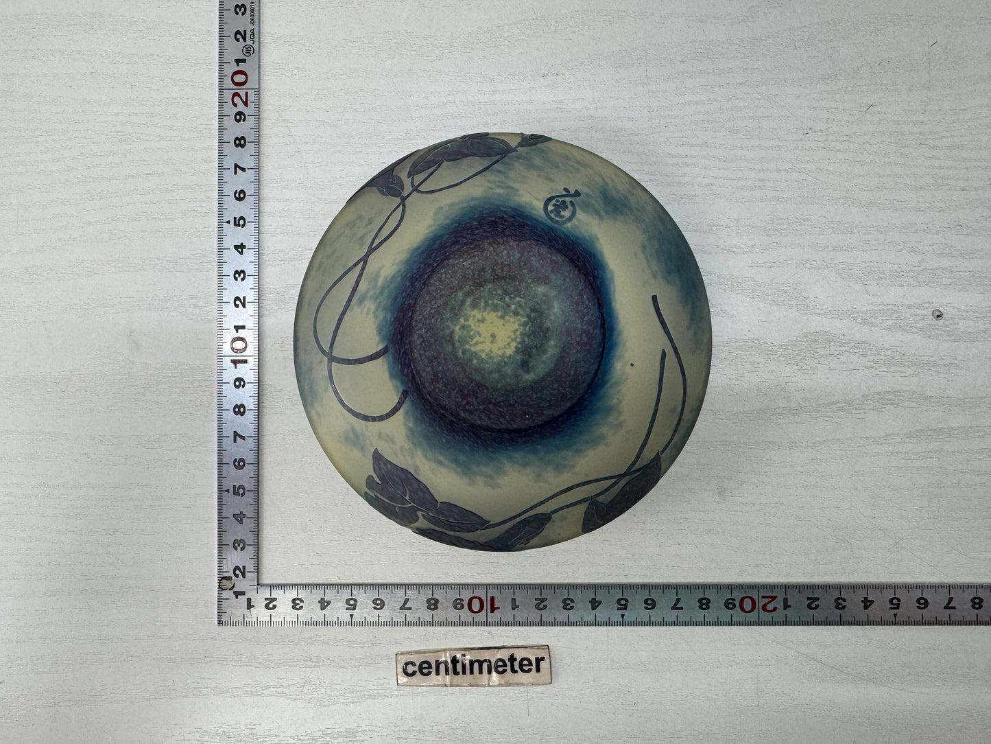 Y10546 CHAWAN Glass Galle-like flat bowl signed box Japan antique tea ceremony