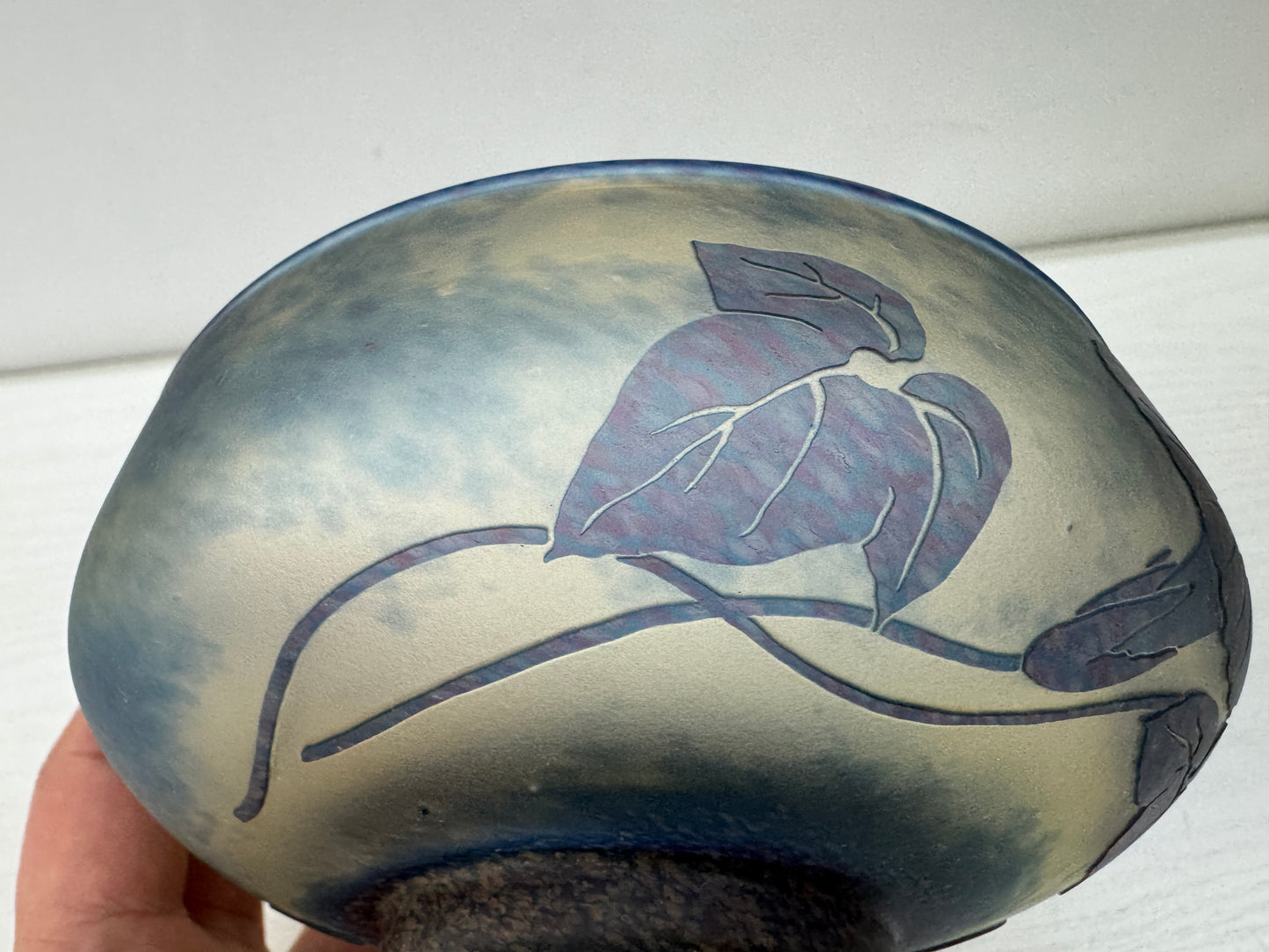 Y10546 CHAWAN Glass Galle-like flat bowl signed box Japan antique tea ceremony
