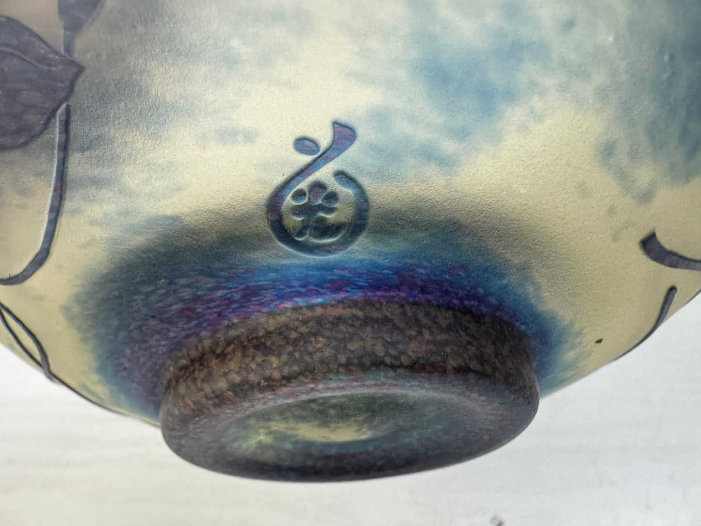 Y10546 CHAWAN Glass Galle-like flat bowl signed box Japan antique tea ceremony