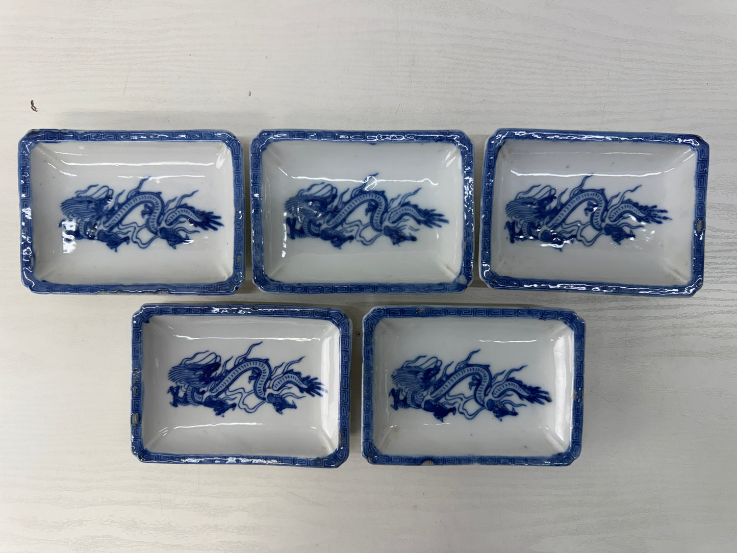Y10549 DISH Seto-ware square plate set of 5 Dragon Japan antique tableware