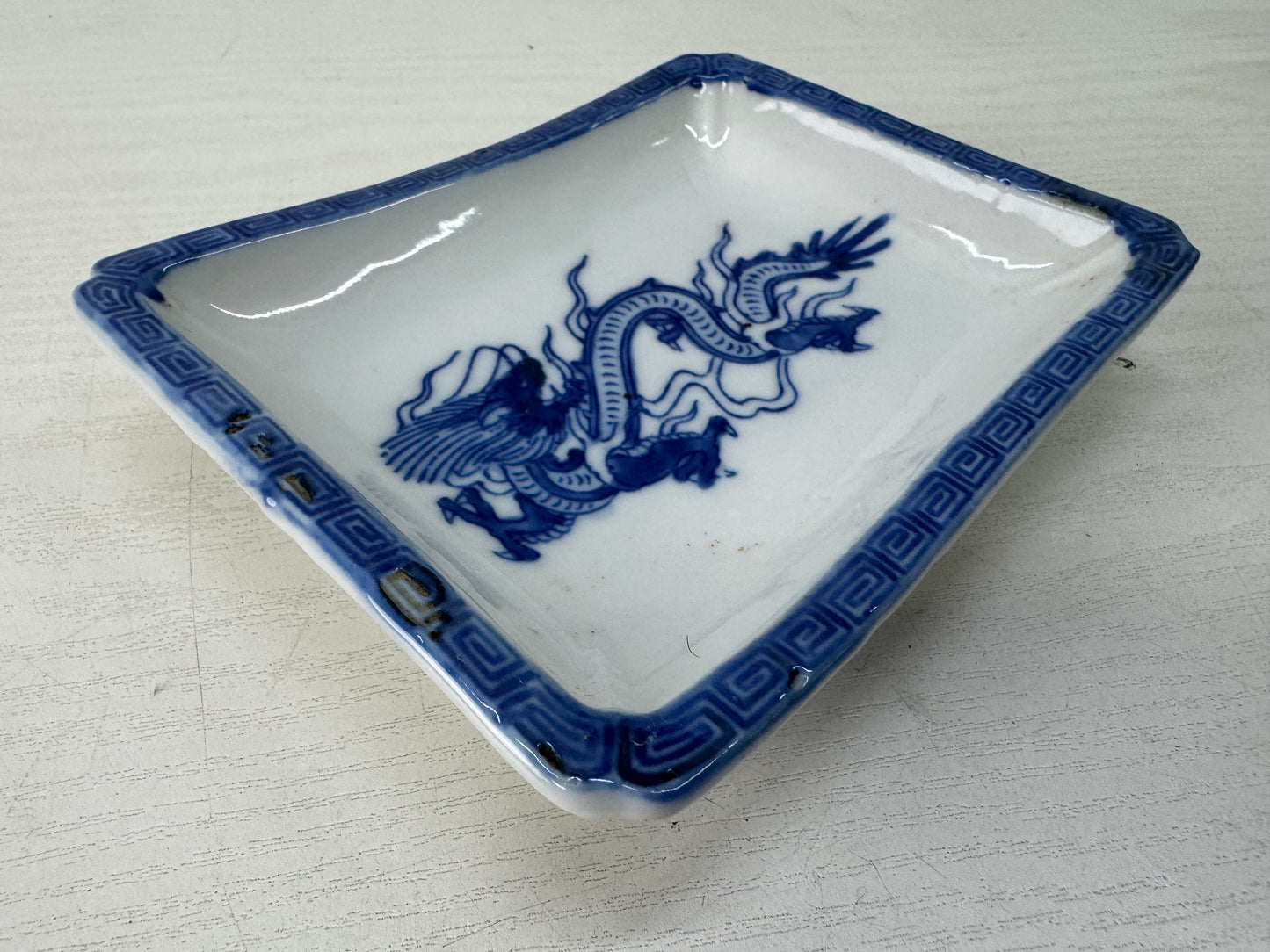 Y10549 DISH Seto-ware square plate set of 5 Dragon Japan antique tableware