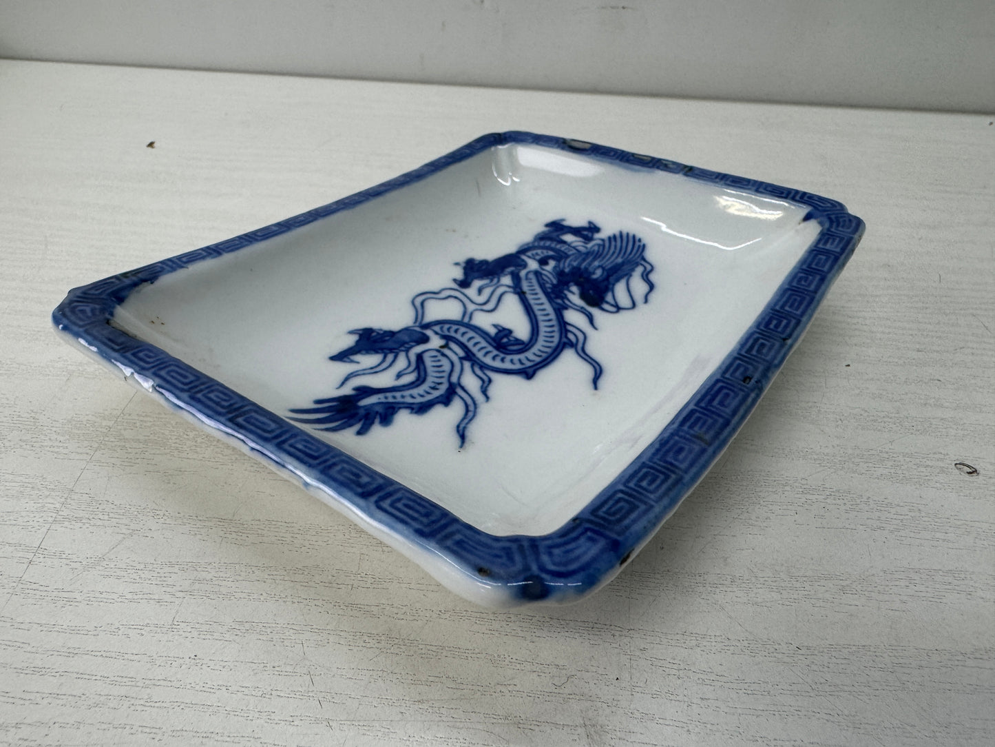 Y10549 DISH Seto-ware square plate set of 5 Dragon Japan antique tableware