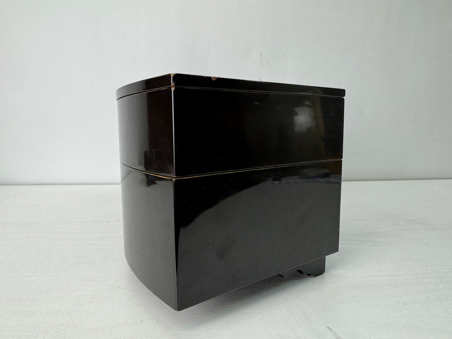 Y10554 BOX deformed 2-tiered Makie container Japan antique storage lunch case