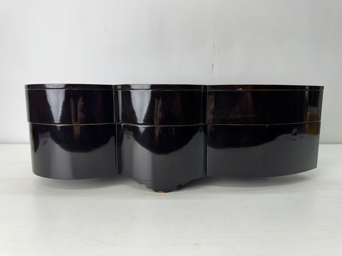Y10554 BOX deformed 2-tiered Makie container Japan antique storage lunch case