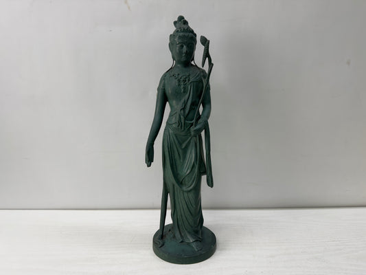 Y10556 STATUE metal Kannon figurine signed Japan antique figure interior decor
