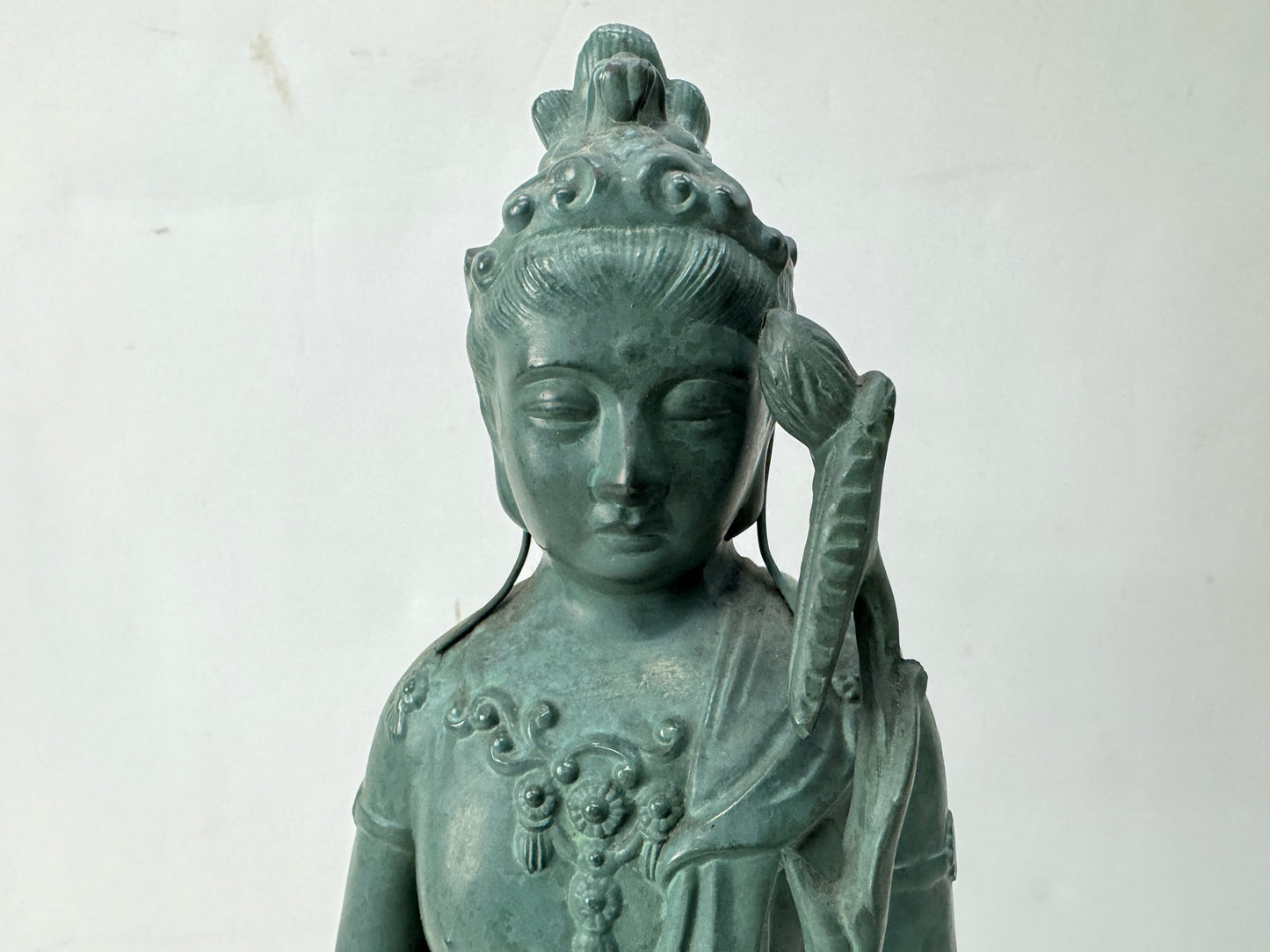 Y10556 STATUE metal Kannon figurine signed Japan antique figure interior decor
