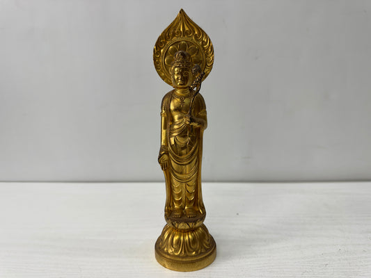 Y10557 STATUE metal Kannon figurine signed Japan antique figure interior decor