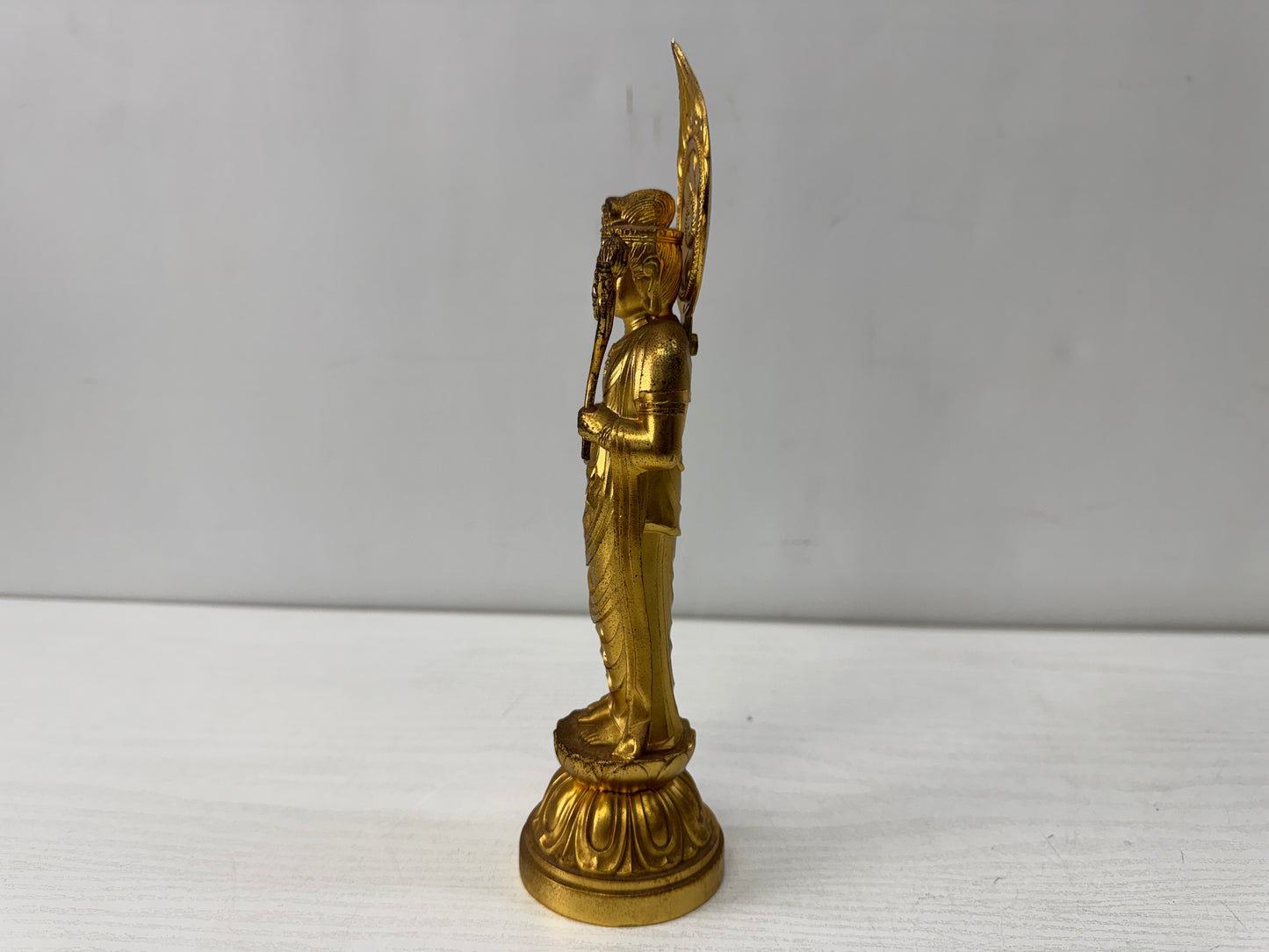 Y10557 STATUE metal Kannon figurine signed Japan antique figure interior decor