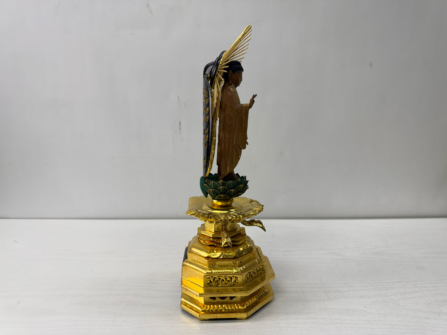 Y10558 STATUE wood carving Amida Buddha figurine Japan antique Buddhist figure