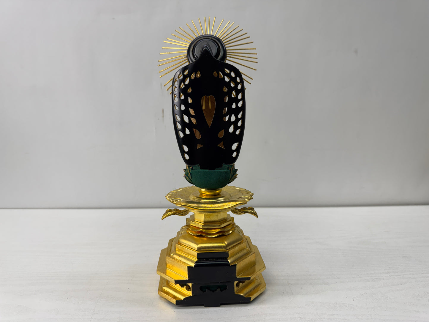 Y10558 STATUE wood carving Amida Buddha figurine Japan antique Buddhist figure
