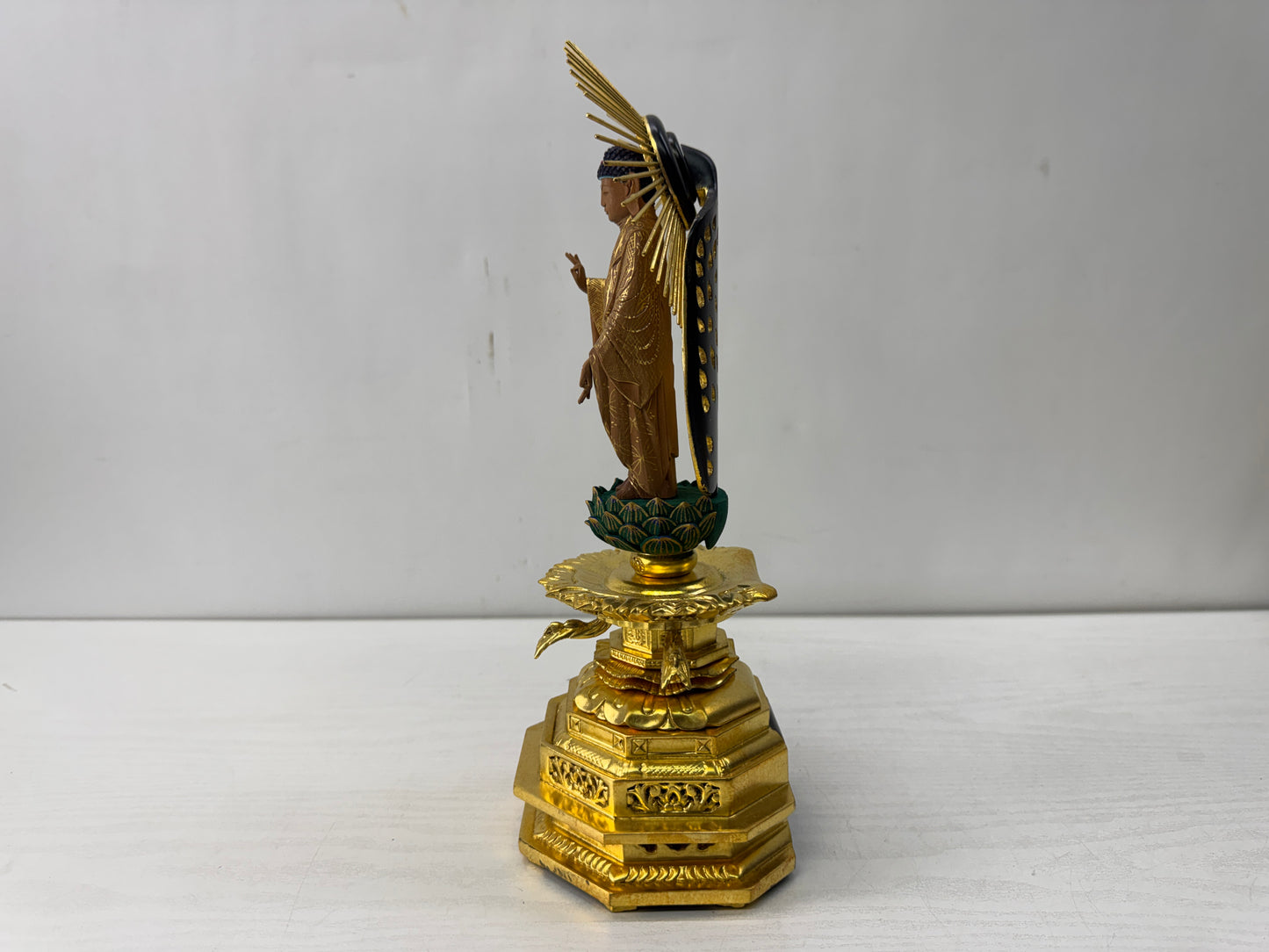 Y10558 STATUE wood carving Amida Buddha figurine Japan antique Buddhist figure