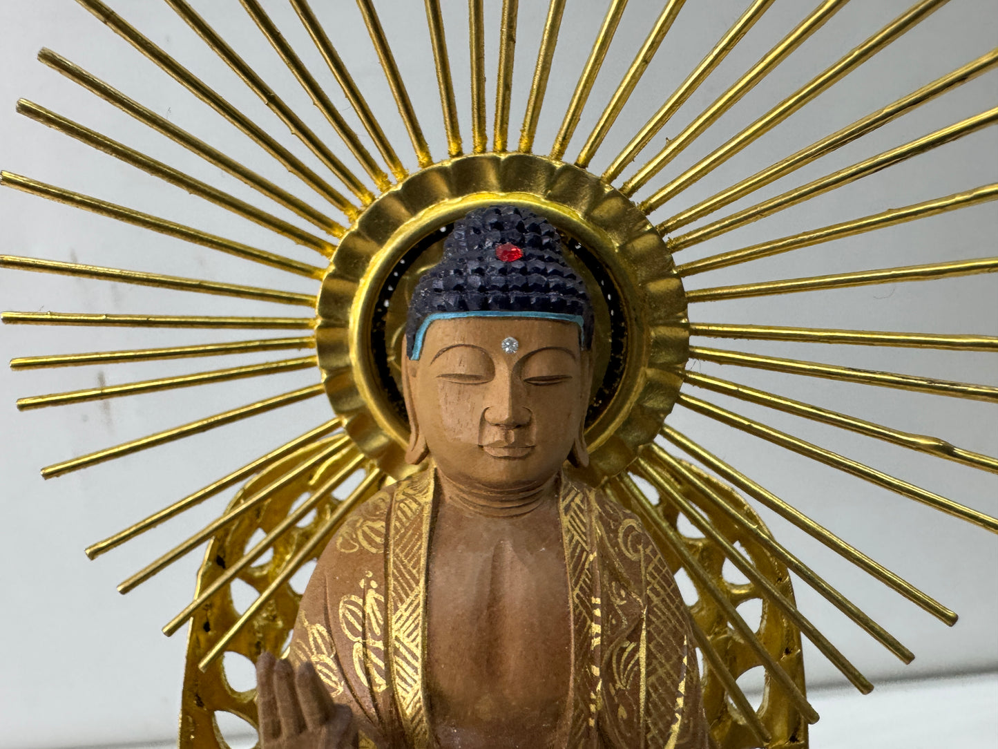 Y10558 STATUE wood carving Amida Buddha figurine Japan antique Buddhist figure