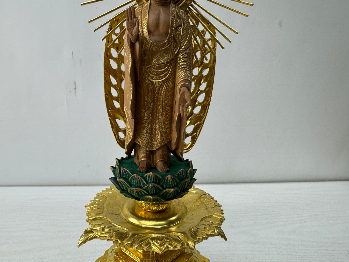Y10558 STATUE wood carving Amida Buddha figurine Japan antique Buddhist figure