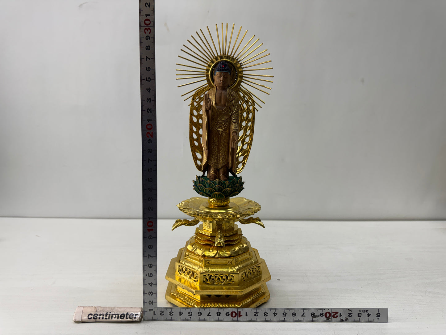 Y10558 STATUE wood carving Amida Buddha figurine Japan antique Buddhist figure