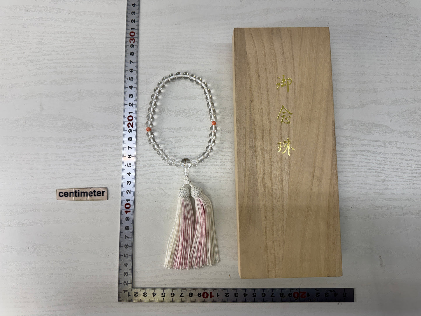 Y10559 JUZU Crystal Coral box Japan antique Buddhist Prayer Beads religion