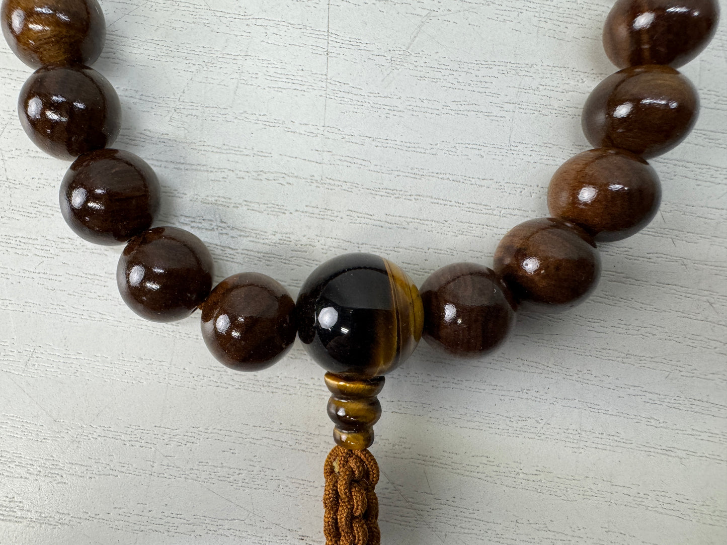 Y10560 JUZU Tiger's eye stone wooden box Japan antique Buddhist Prayer Beads
