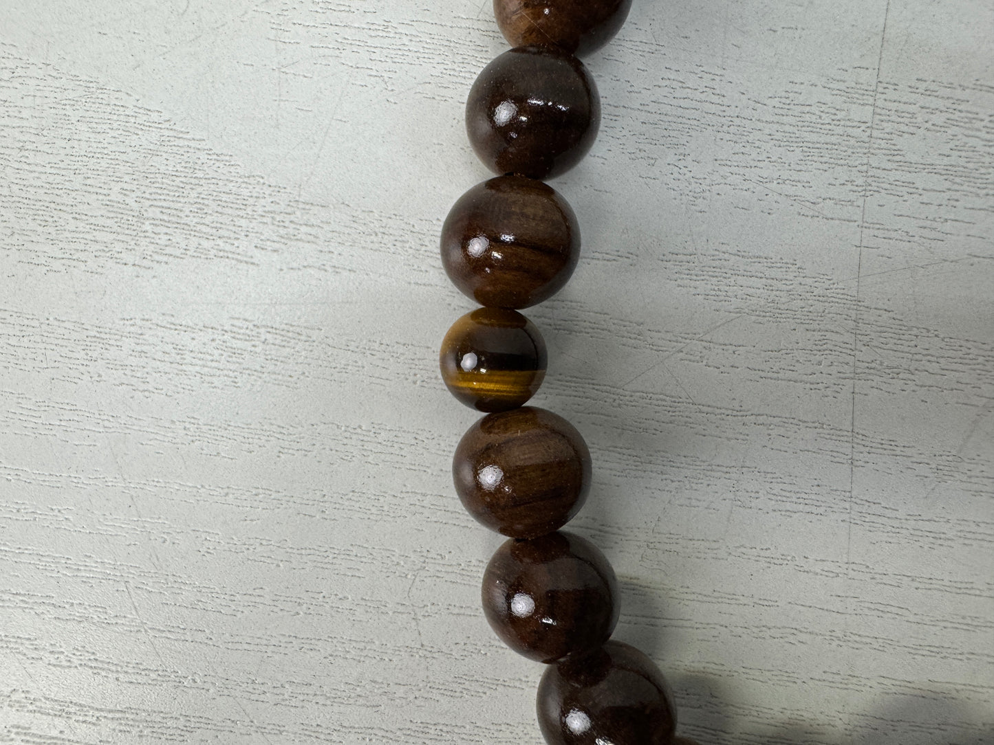 Y10560 JUZU Tiger's eye stone wooden box Japan antique Buddhist Prayer Beads