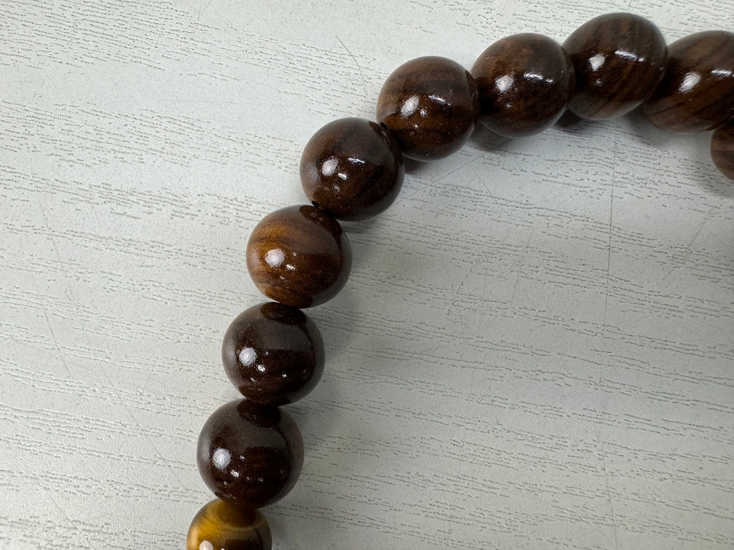 Y10560 JUZU Tiger's eye stone wooden box Japan antique Buddhist Prayer Beads