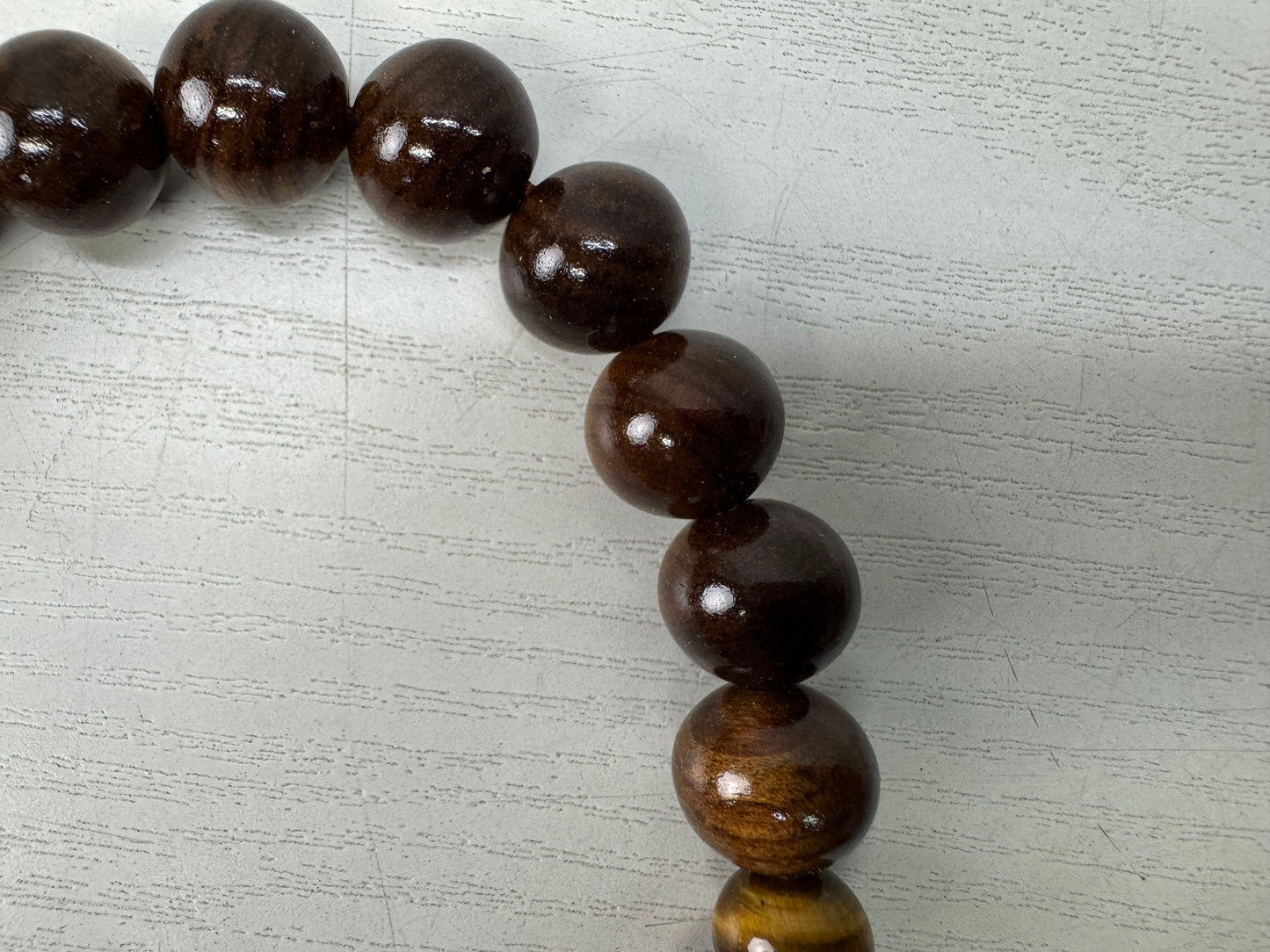 Y10560 JUZU Tiger's eye stone wooden box Japan antique Buddhist Prayer Beads