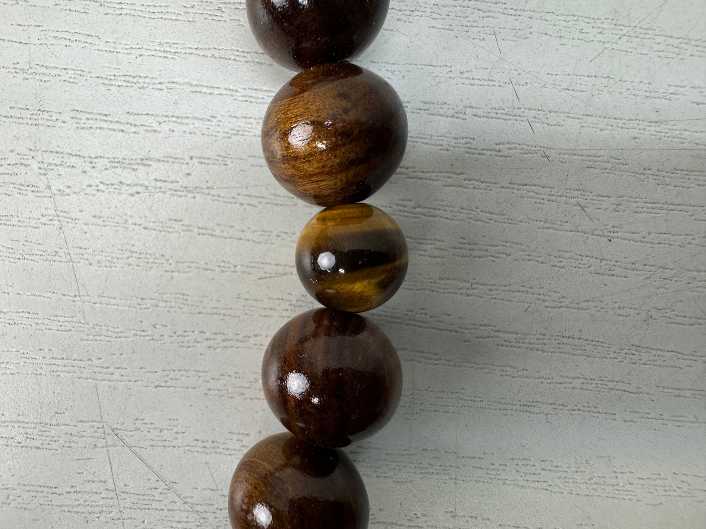 Y10560 JUZU Tiger's eye stone wooden box Japan antique Buddhist Prayer Beads