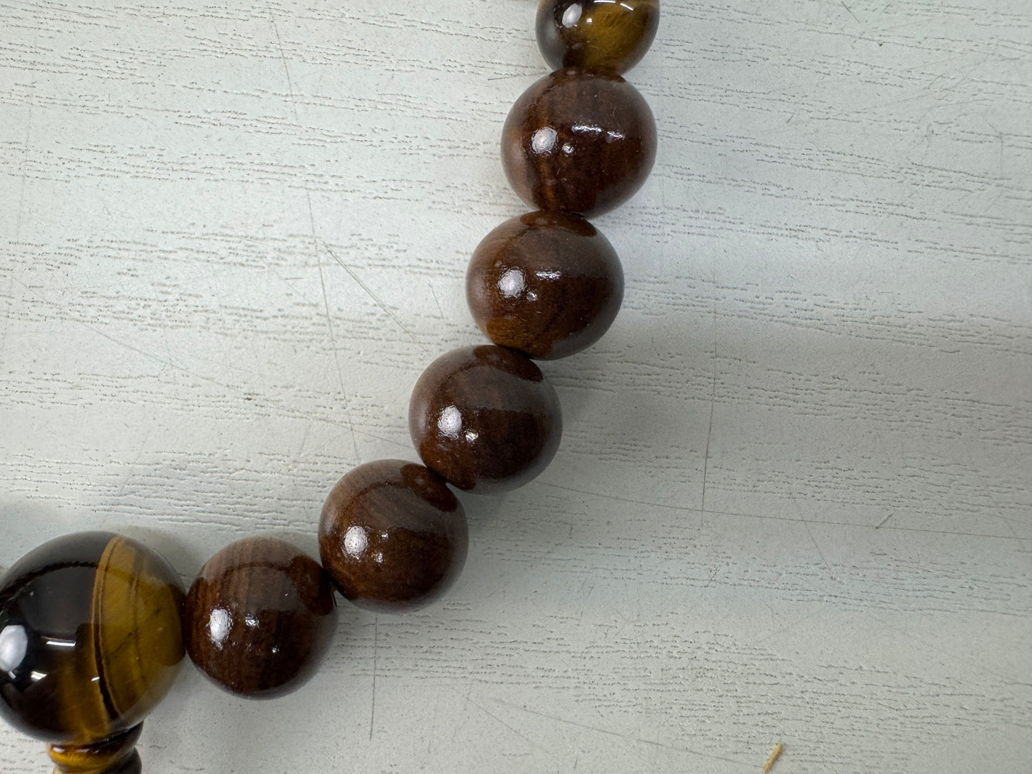 Y10560 JUZU Tiger's eye stone wooden box Japan antique Buddhist Prayer Beads
