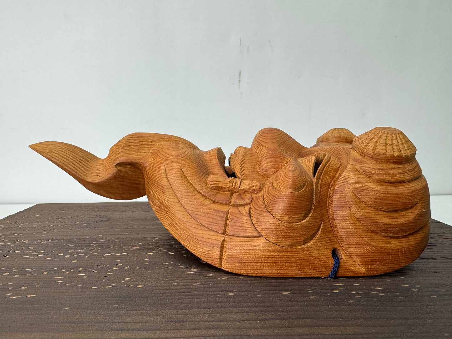 Y10562 NOH MASK wood carving Okina old man signed box Japan antique omen men