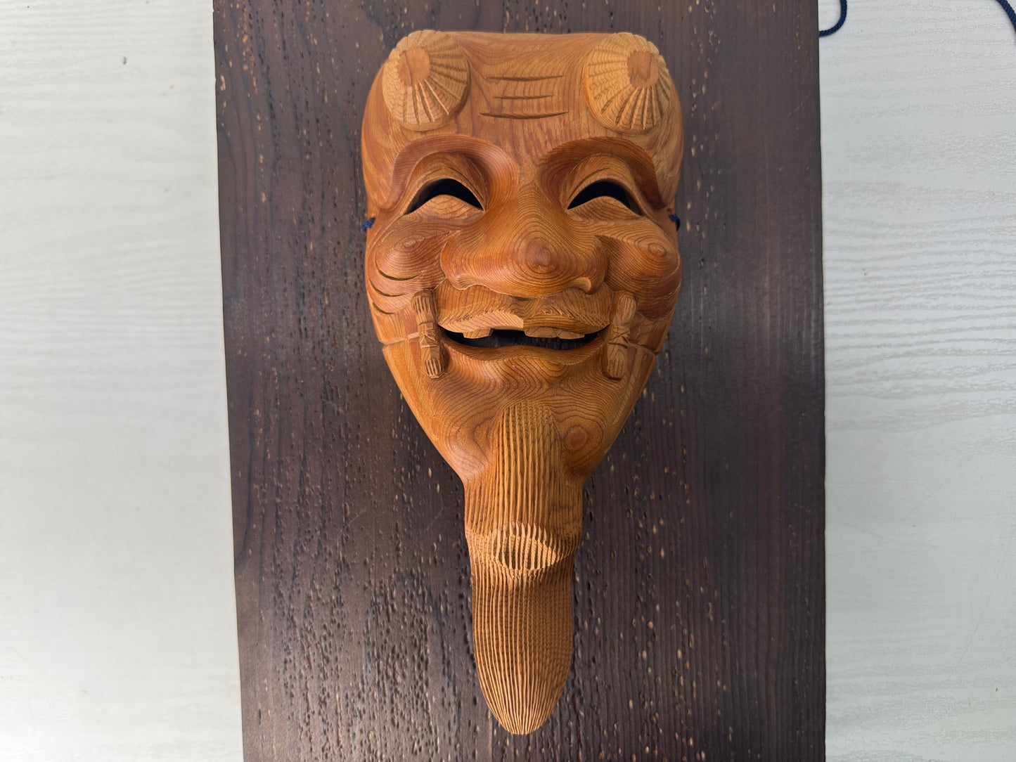 Y10562 NOH MASK wood carving Okina old man signed box Japan antique omen men