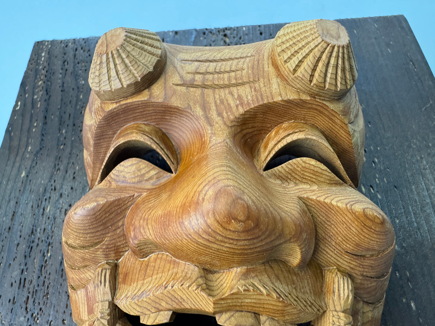 Y10562 NOH MASK wood carving Okina old man signed box Japan antique omen men