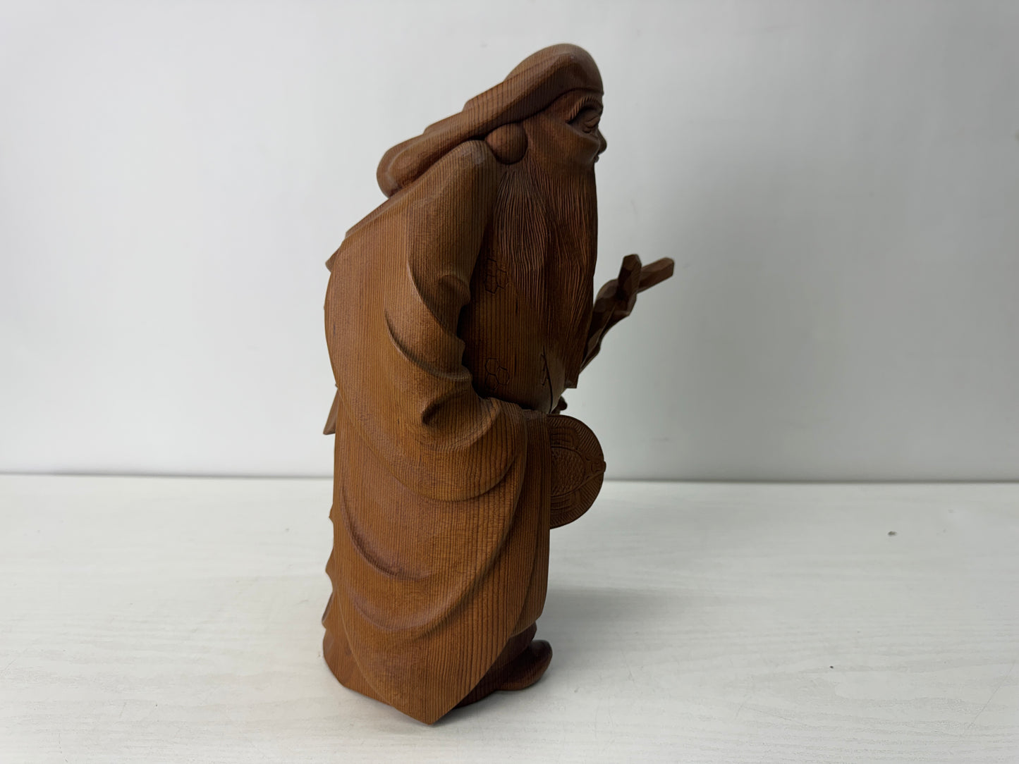 Y10564 STATUE wood carving Jurojin figurine signed box Japan antique figure
