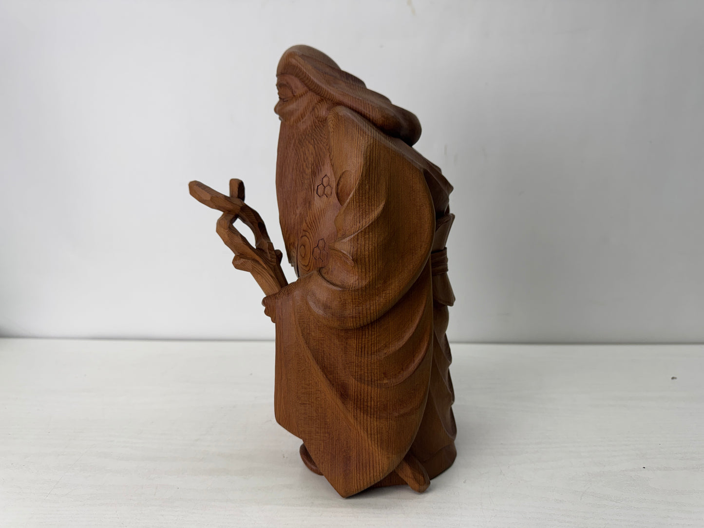 Y10564 STATUE wood carving Jurojin figurine signed box Japan antique figure