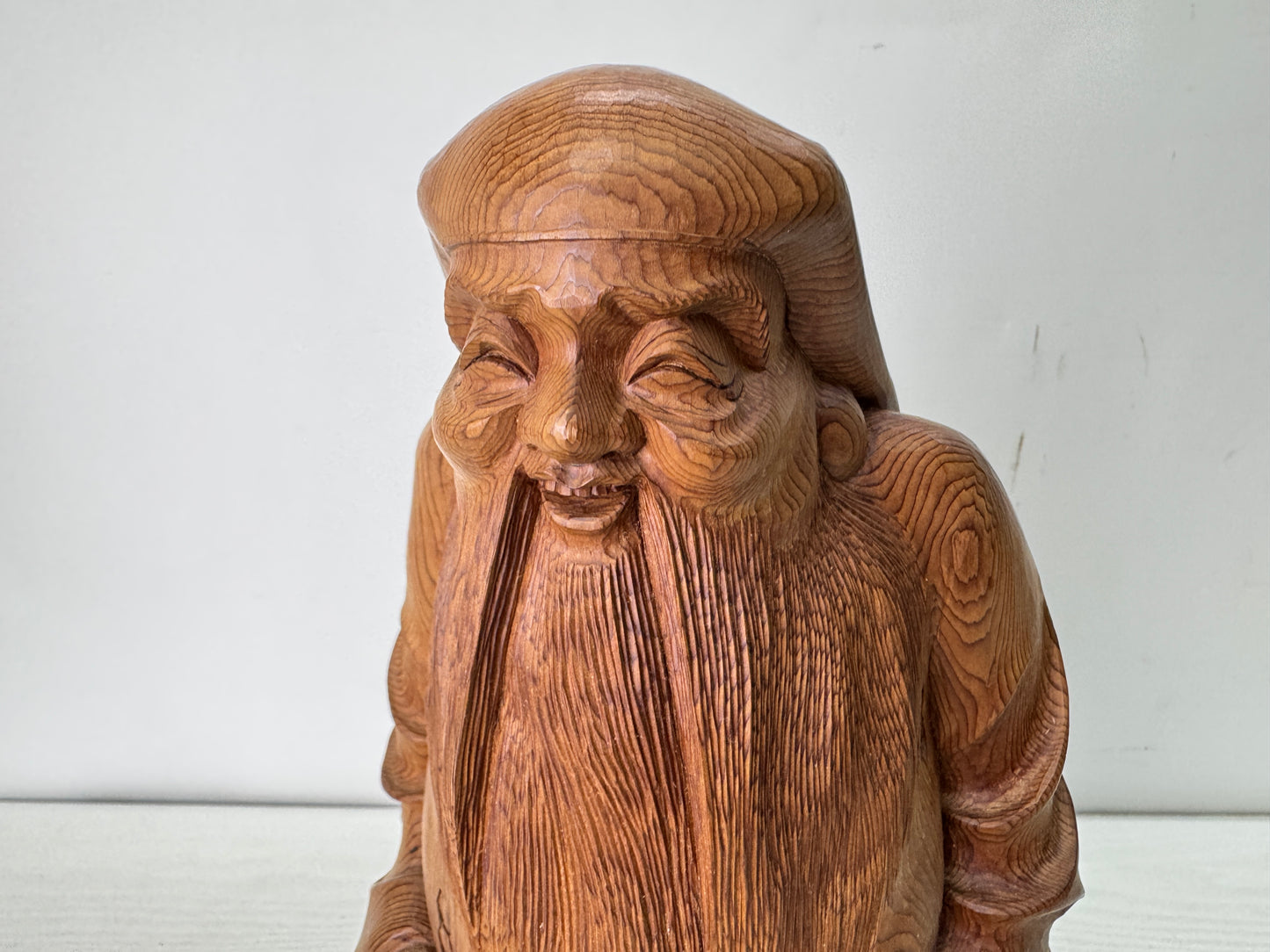Y10564 STATUE wood carving Jurojin figurine signed box Japan antique figure