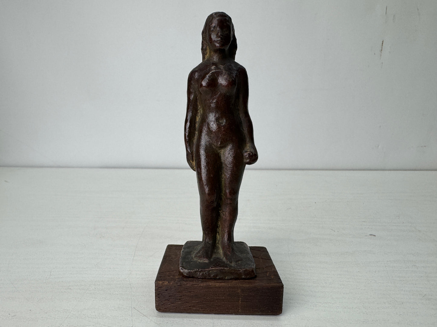 Y10565 STATUE Bronze small nude woman signed box Japan antique figure figurine