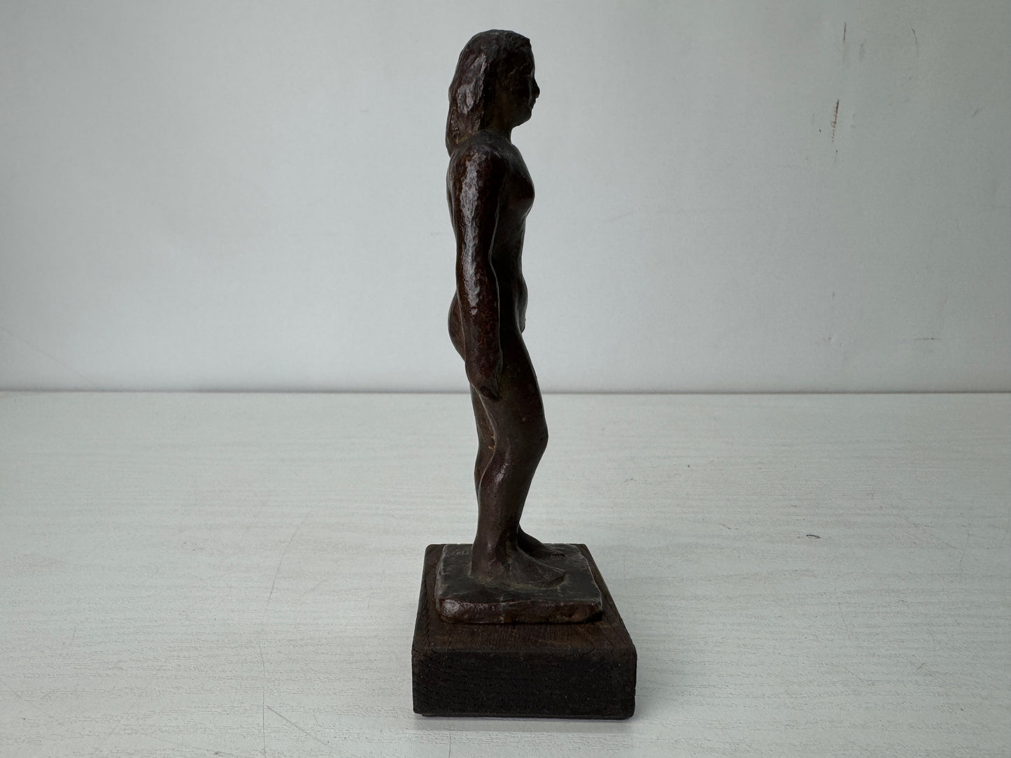 Y10565 STATUE Bronze small nude woman signed box Japan antique figure figurine