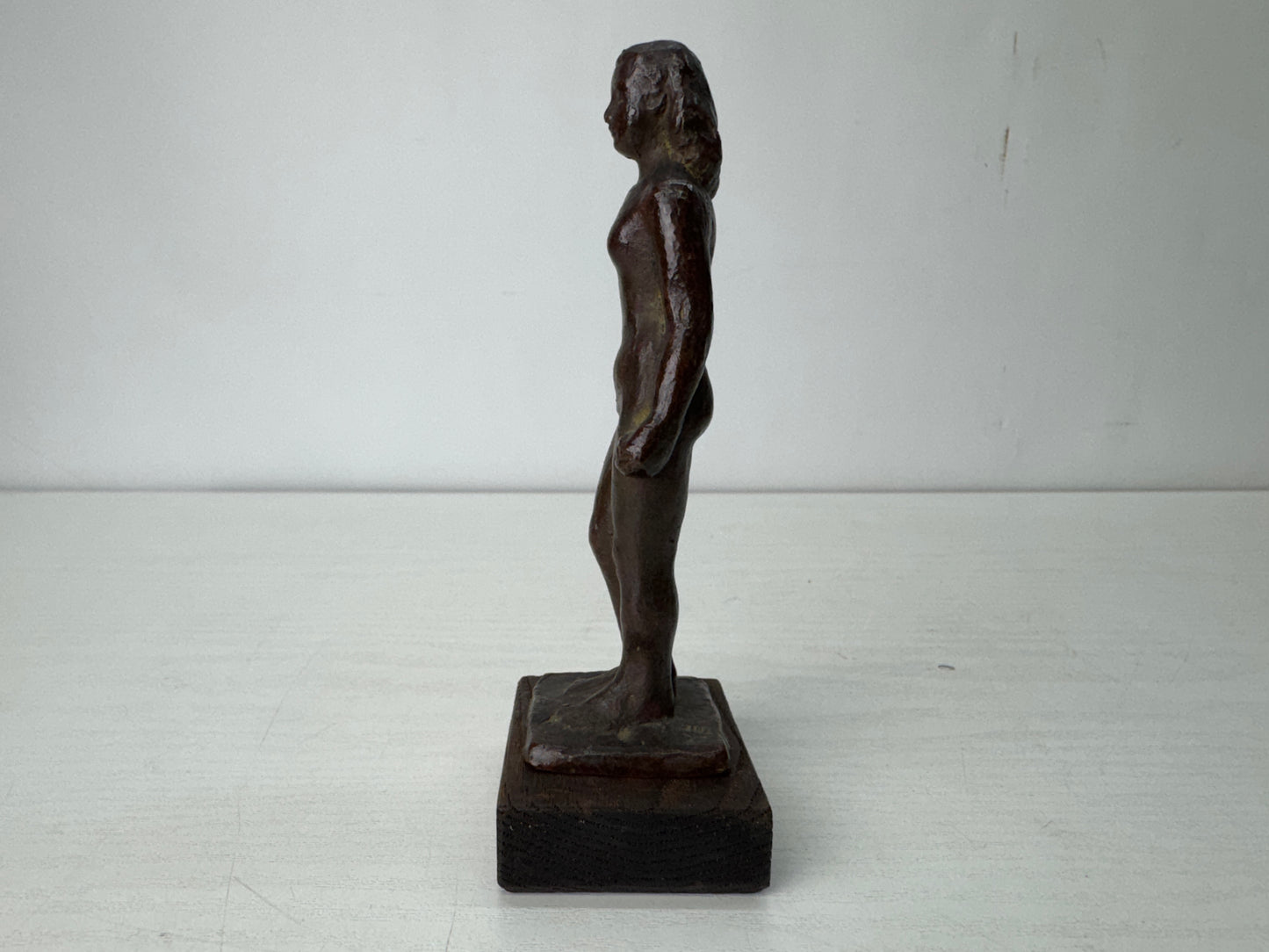 Y10565 STATUE Bronze small nude woman signed box Japan antique figure figurine