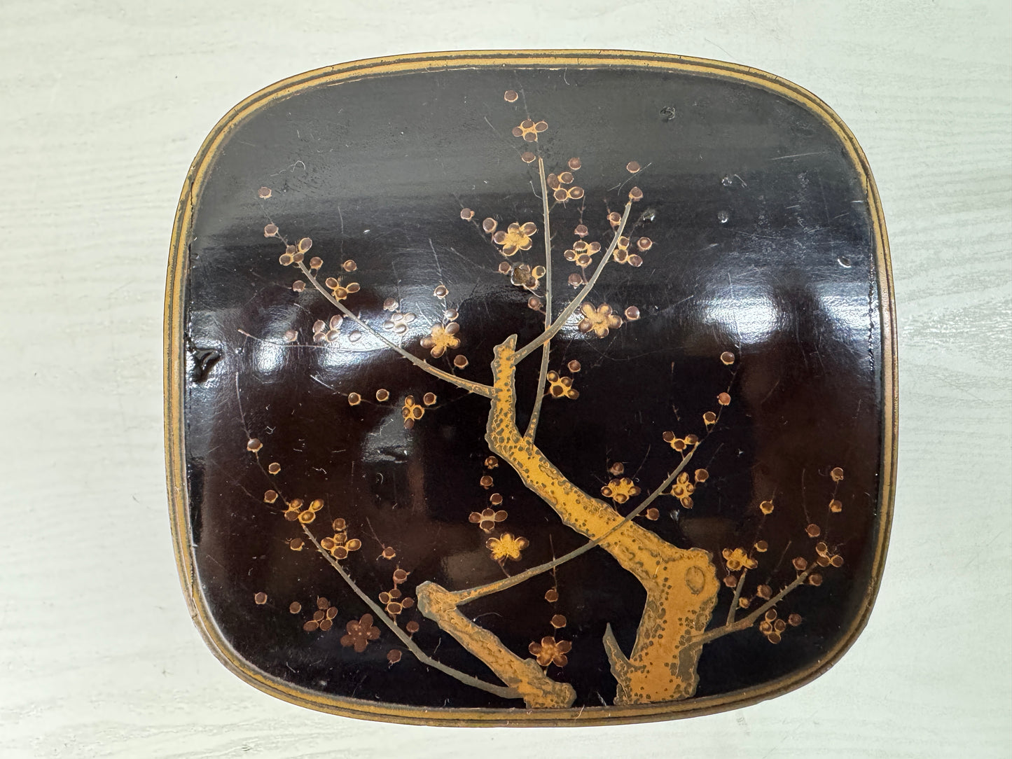 Y10566 BOX Makie 3-tiered box handle cherry blossom Japan antique container