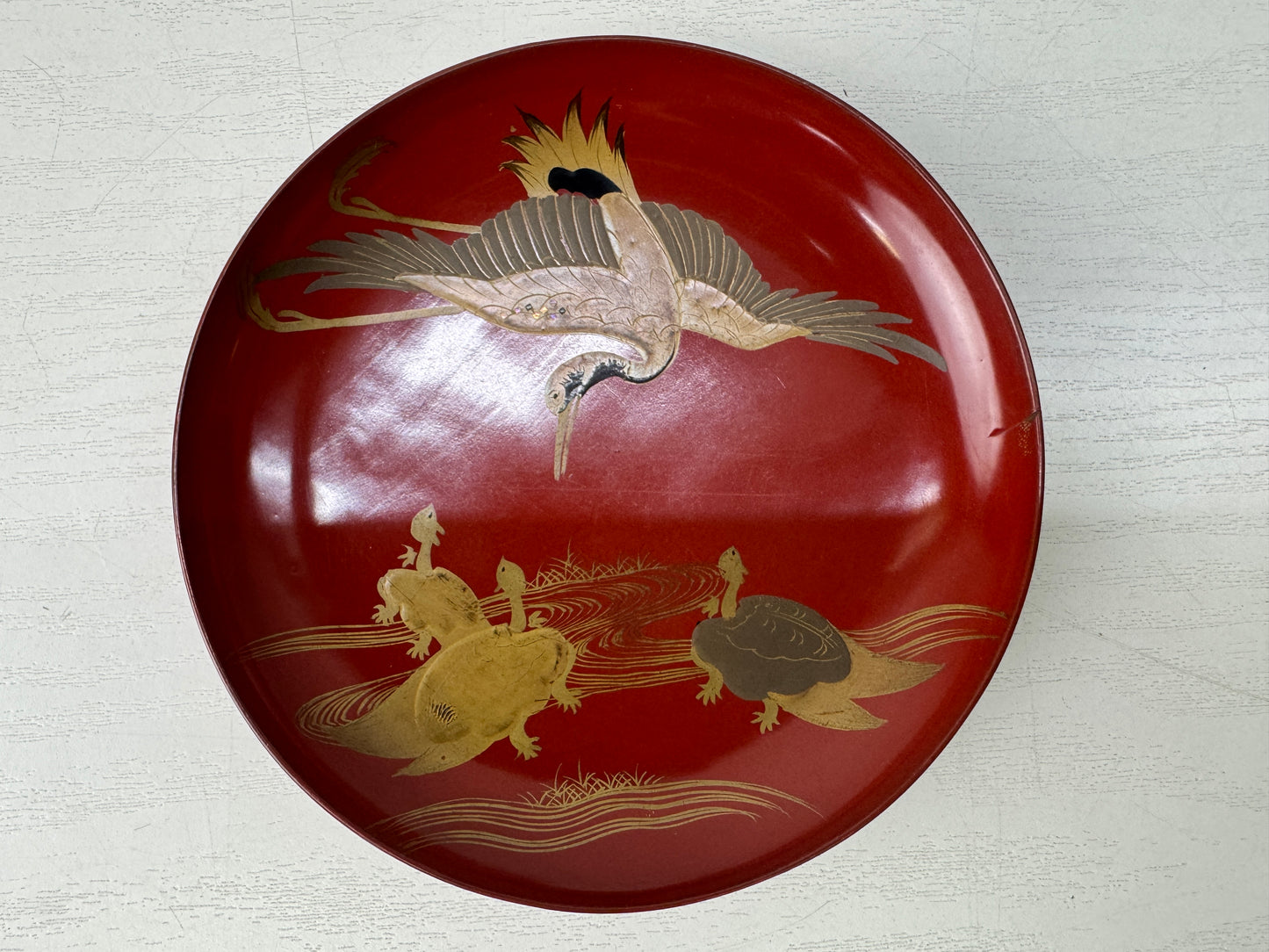 Y10567 CHAWAN Crane Turtle Makie Sake cup triple-tiered box Japan antique