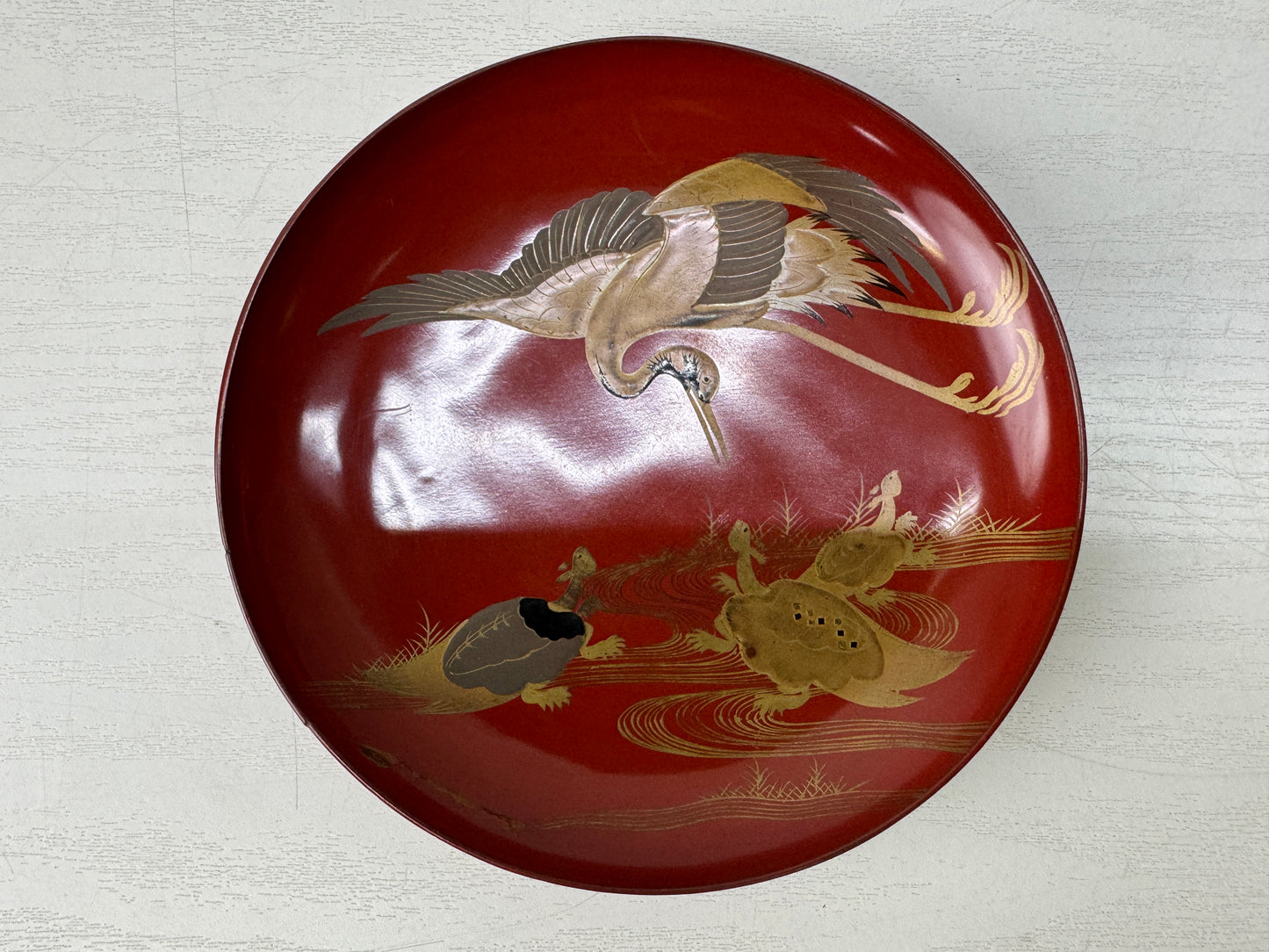 Y10567 CHAWAN Crane Turtle Makie Sake cup triple-tiered box Japan antique