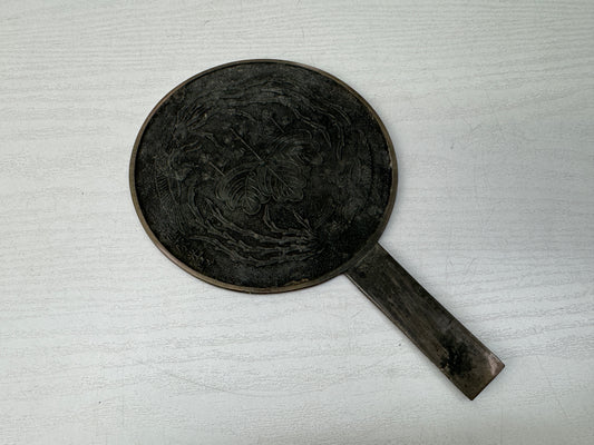 Y10568 KAGAMI old mirror Paulownia Phoenix signed Japan antique grooming care