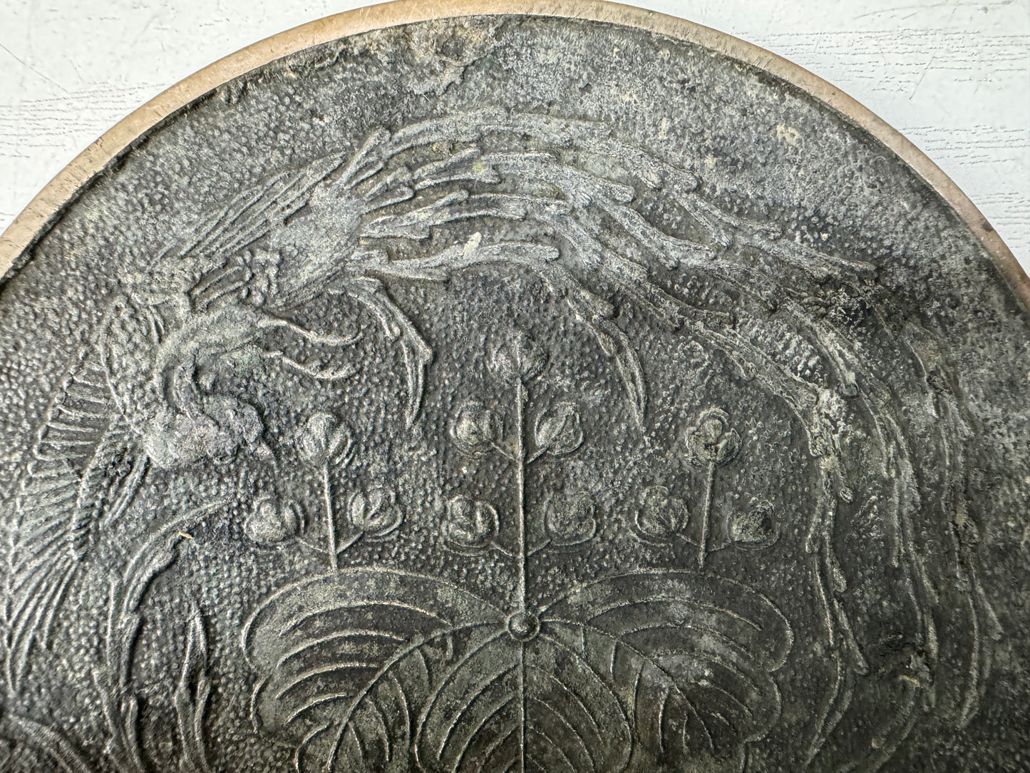 Y10568 KAGAMI old mirror Paulownia Phoenix signed Japan antique grooming care