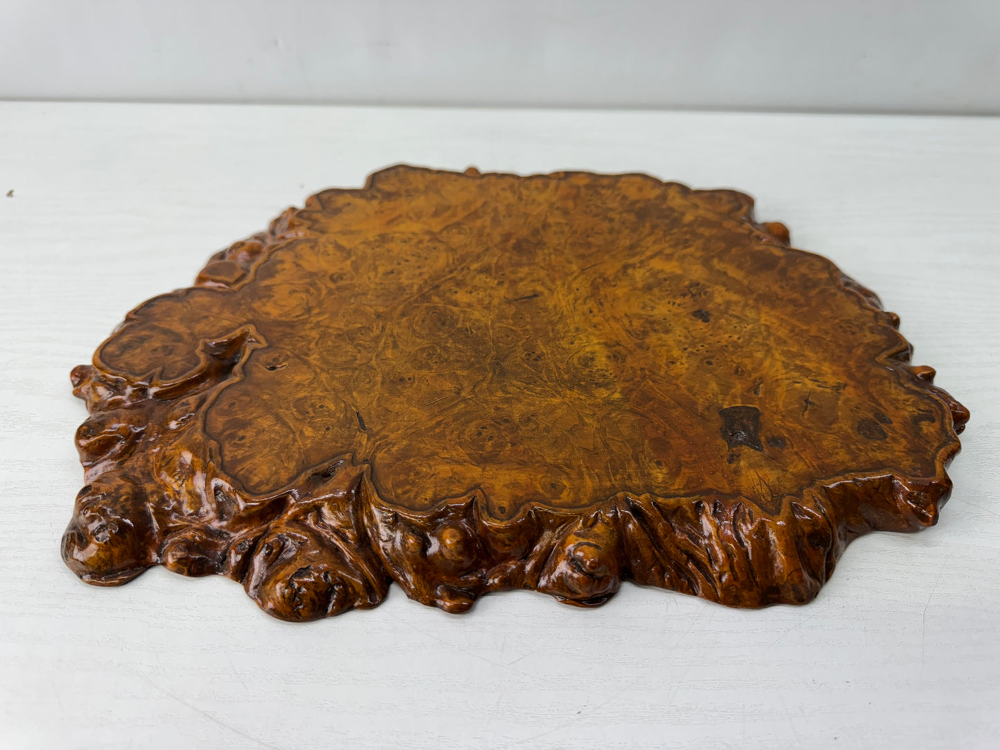 Y10570 FLOWER STAND Tamamoku wood base plate Japan antique ikebana arrangement
