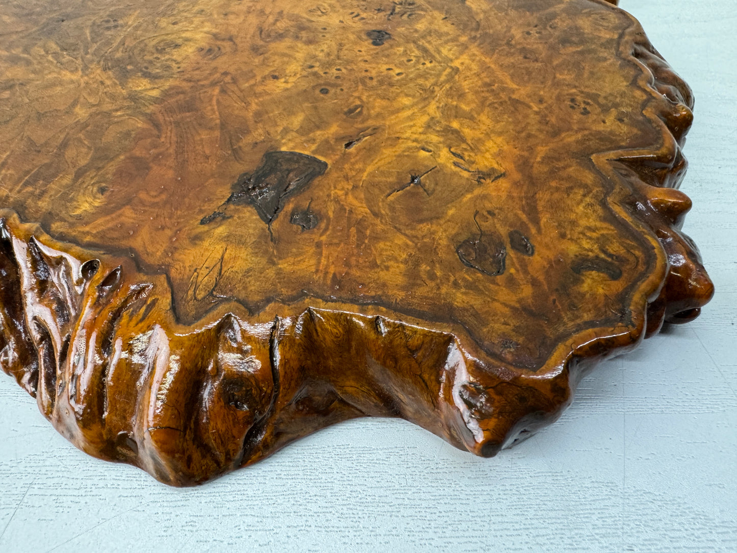 Y10570 FLOWER STAND Tamamoku wood base plate Japan antique ikebana arrangement