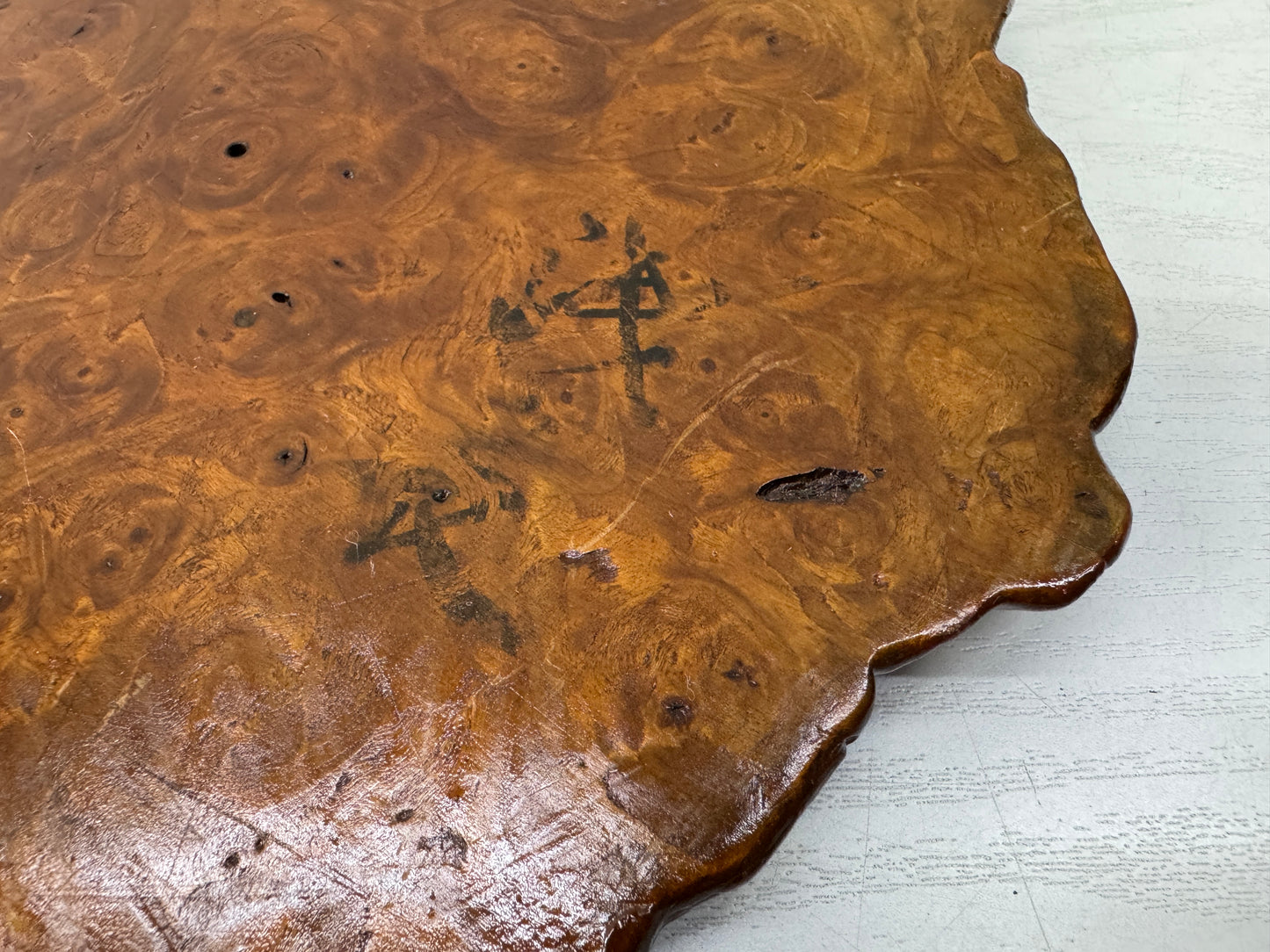 Y10570 FLOWER STAND Tamamoku wood base plate Japan antique ikebana arrangement